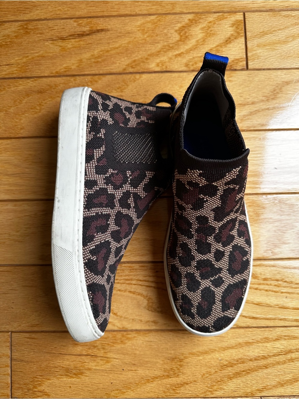 Rothy's Leopard Print Slip-On Ankle Sneakers in Brown and Black